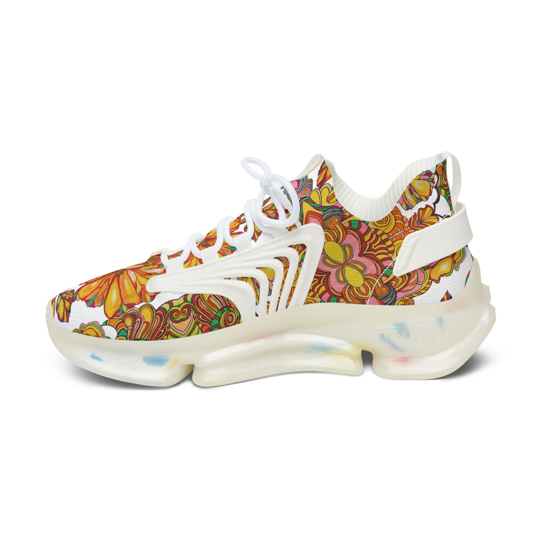 White Artsy Floral OTT Women's Mesh Knit Sneakers