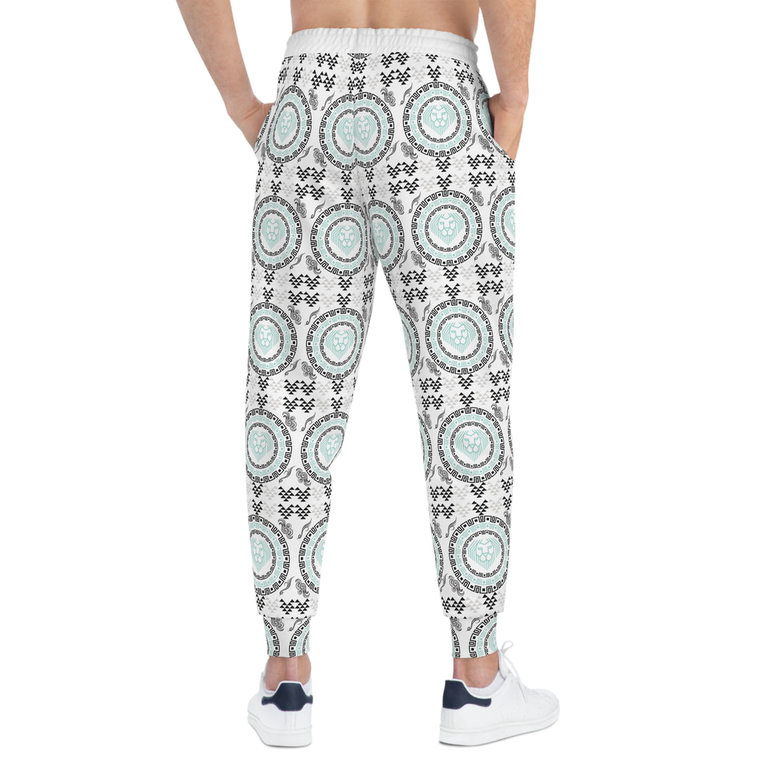 White Geo Lion Head Unisex Joggers