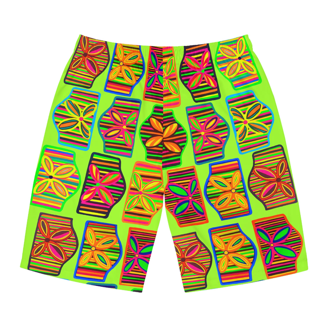 Lime Deco Print Men's Board Shorts (AOP)