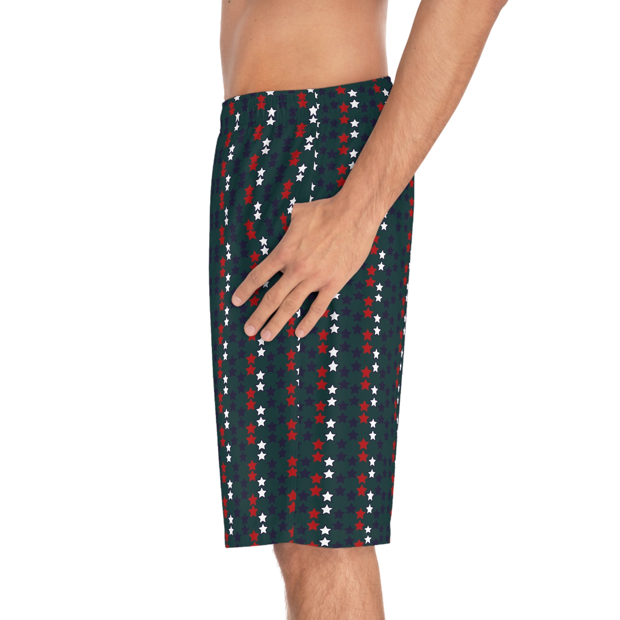 Bottle Green Star Print Men's Board Shorts (AOP)