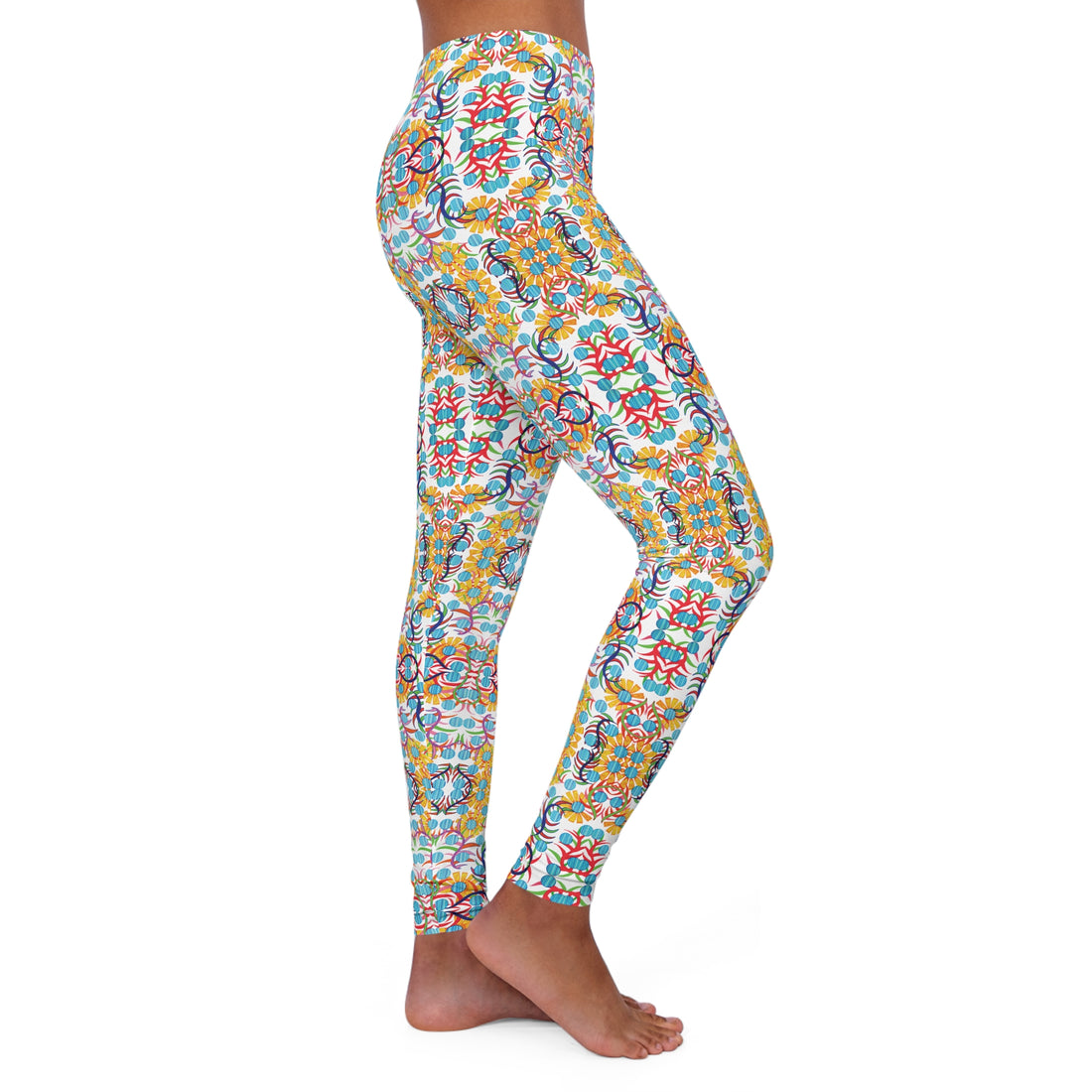 White Sunflower Spandex Leggings