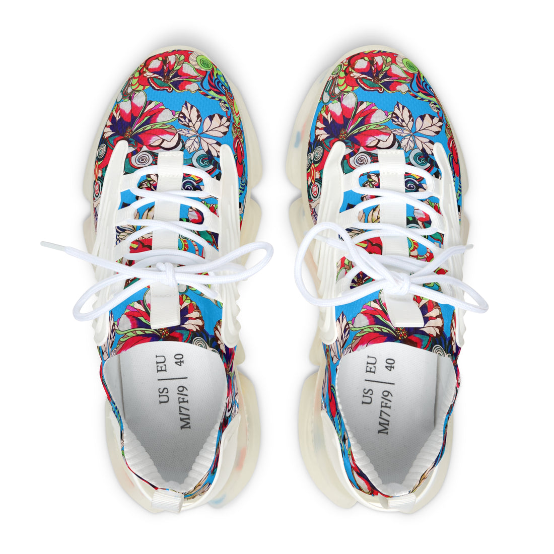 Aqua Floral Pop OTT Women's Mesh Knit Sneakers