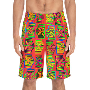 vermillion men's art deco print board shorts