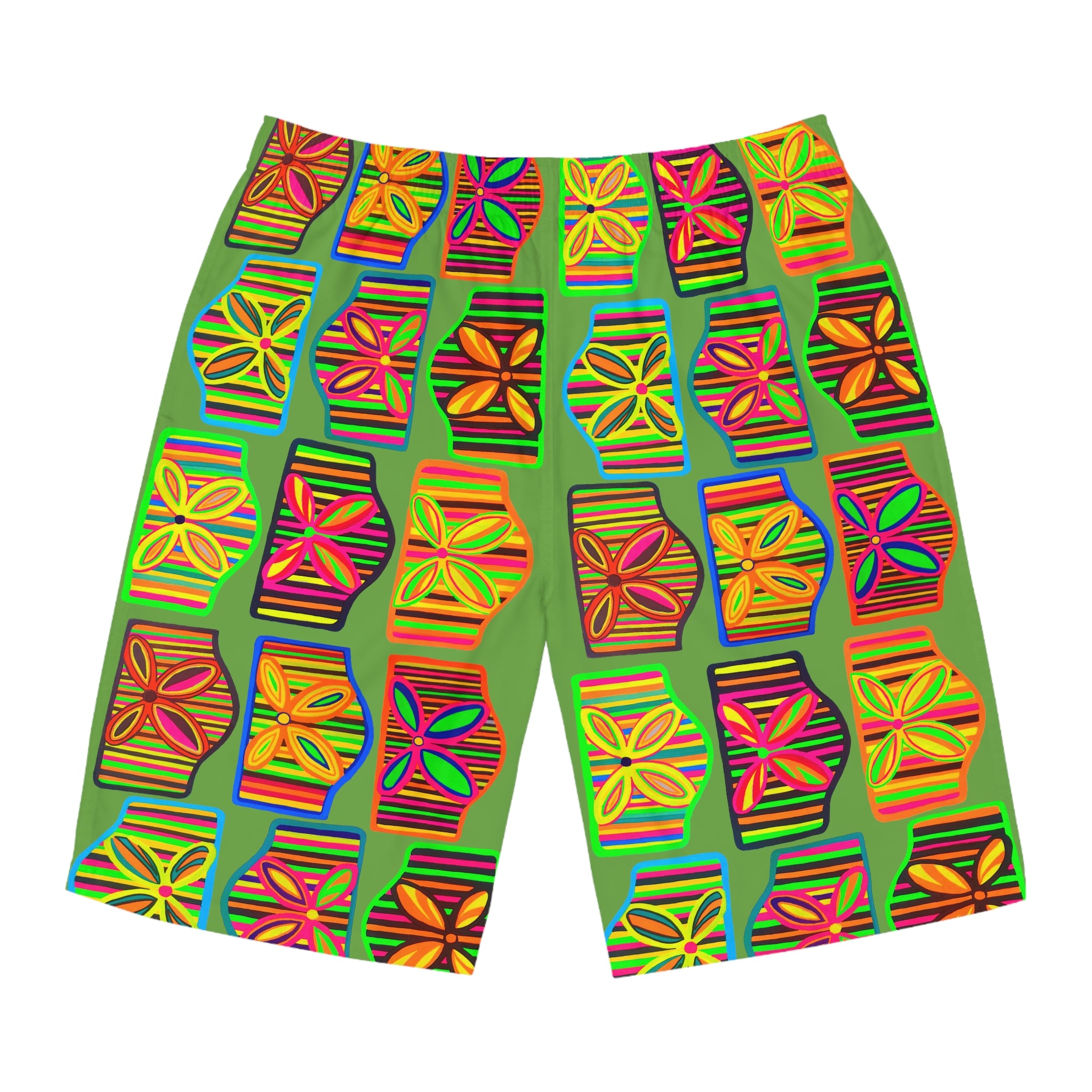 Olive Deco Print Men's Board Shorts (AOP)
