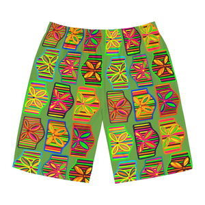 Olive Deco Print Men's Board Shorts (AOP)