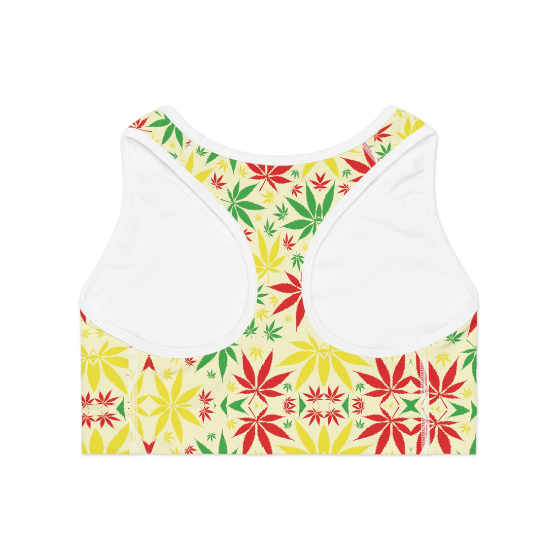 Cream Tropical Rasta Toned Racer Back (AOP) Sports Bra