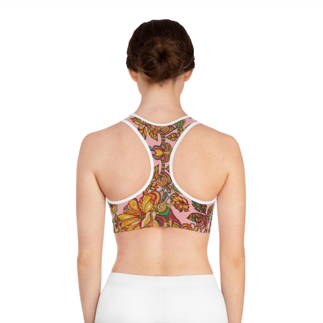 Blush Artsy Floral Racer Back (AOP) Sports Bra