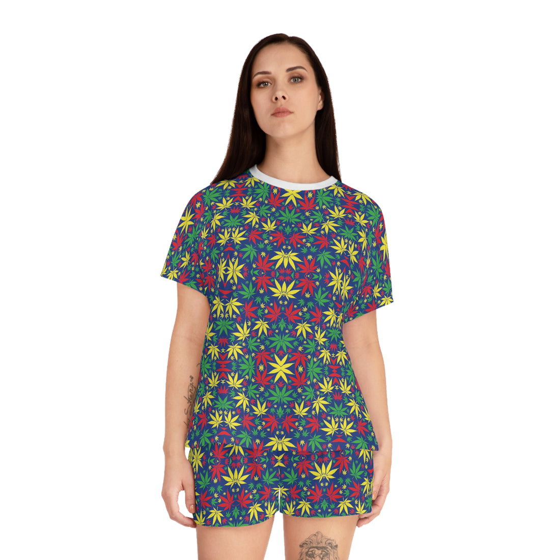 Blue Tropical Rasta Toned Short Pajama Set (AOP)