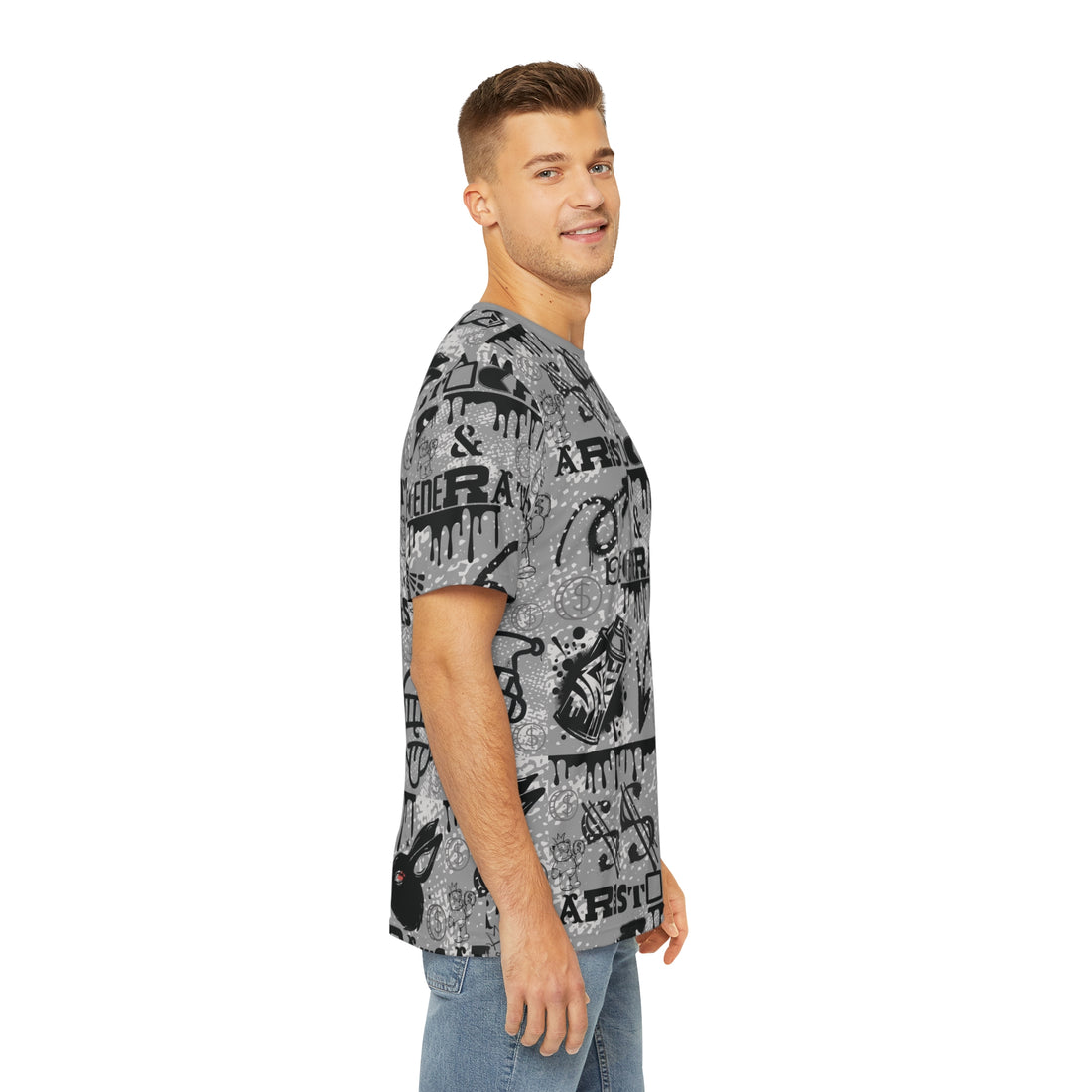 Grey Graphic Polar Men's Polyester Tee (AOP)