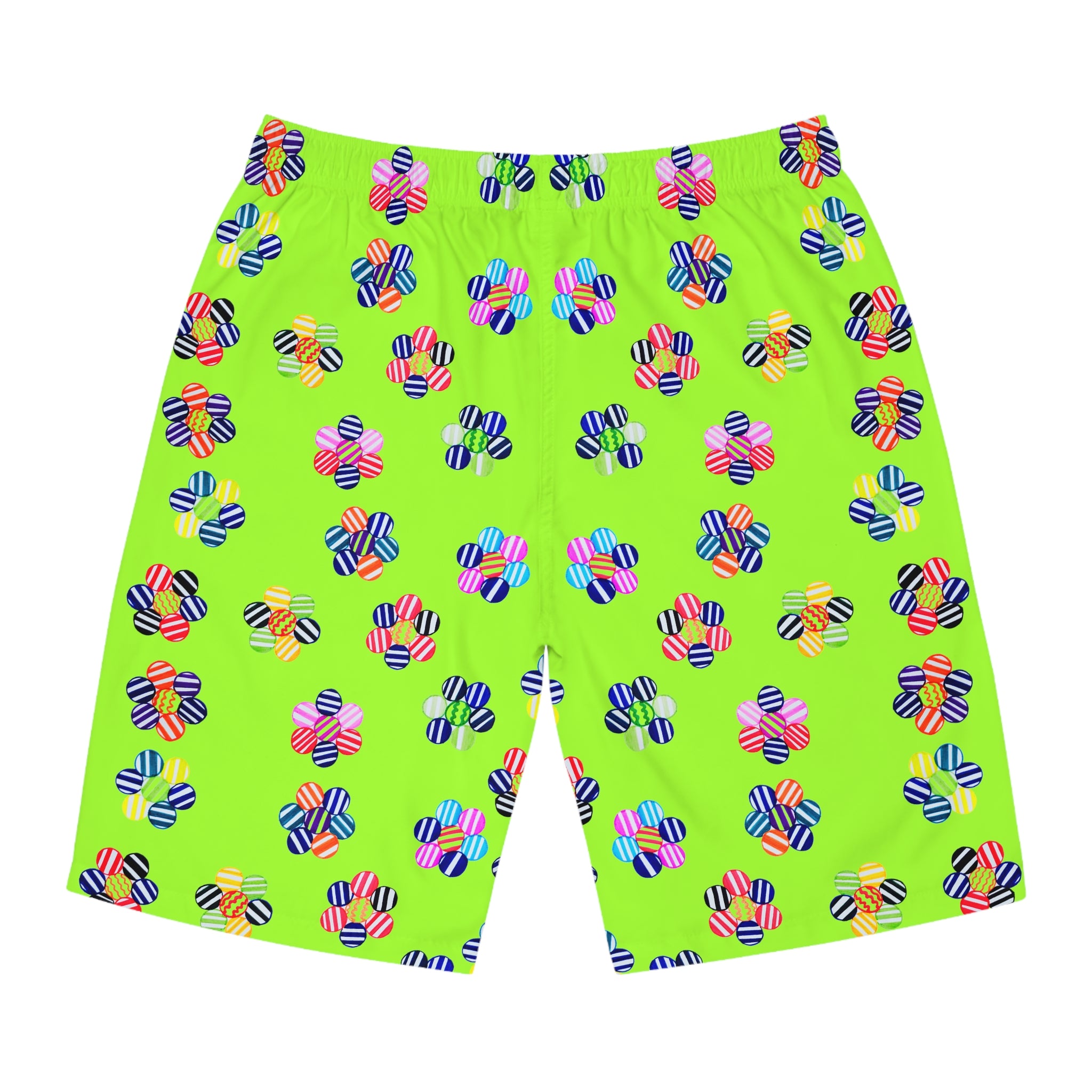 Lime Geo Candy Floral Men's Board Shorts (AOP)