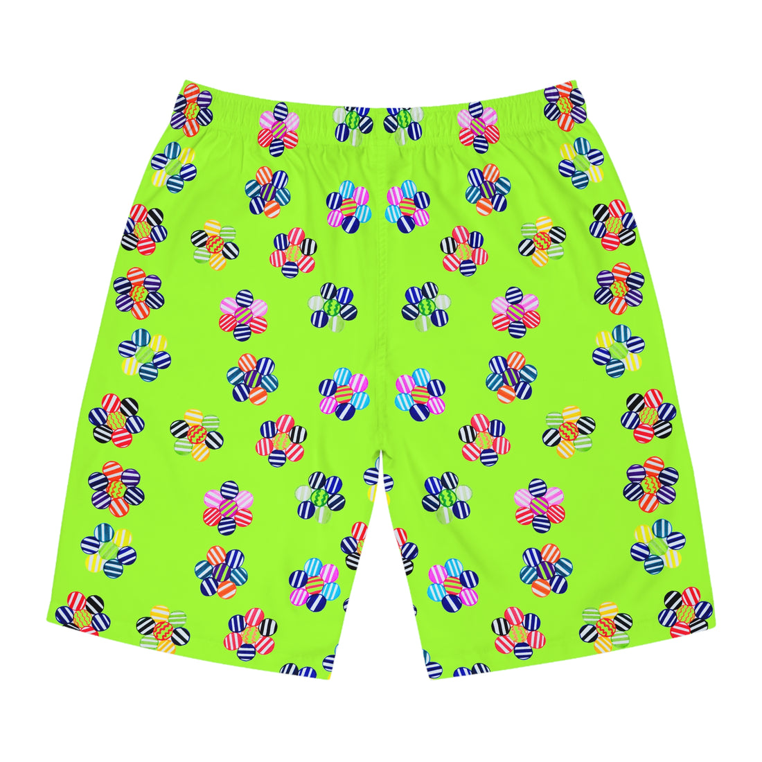 Lime Geo Candy Floral Men's Board Shorts (AOP)