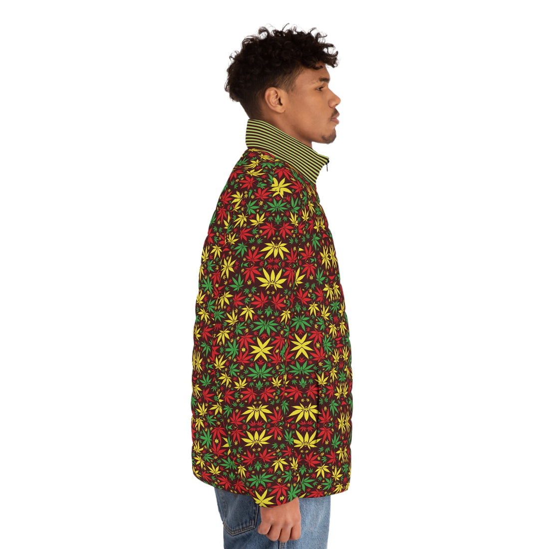 Marsala Tropical Rasta Toned Men's Puffer Jacket