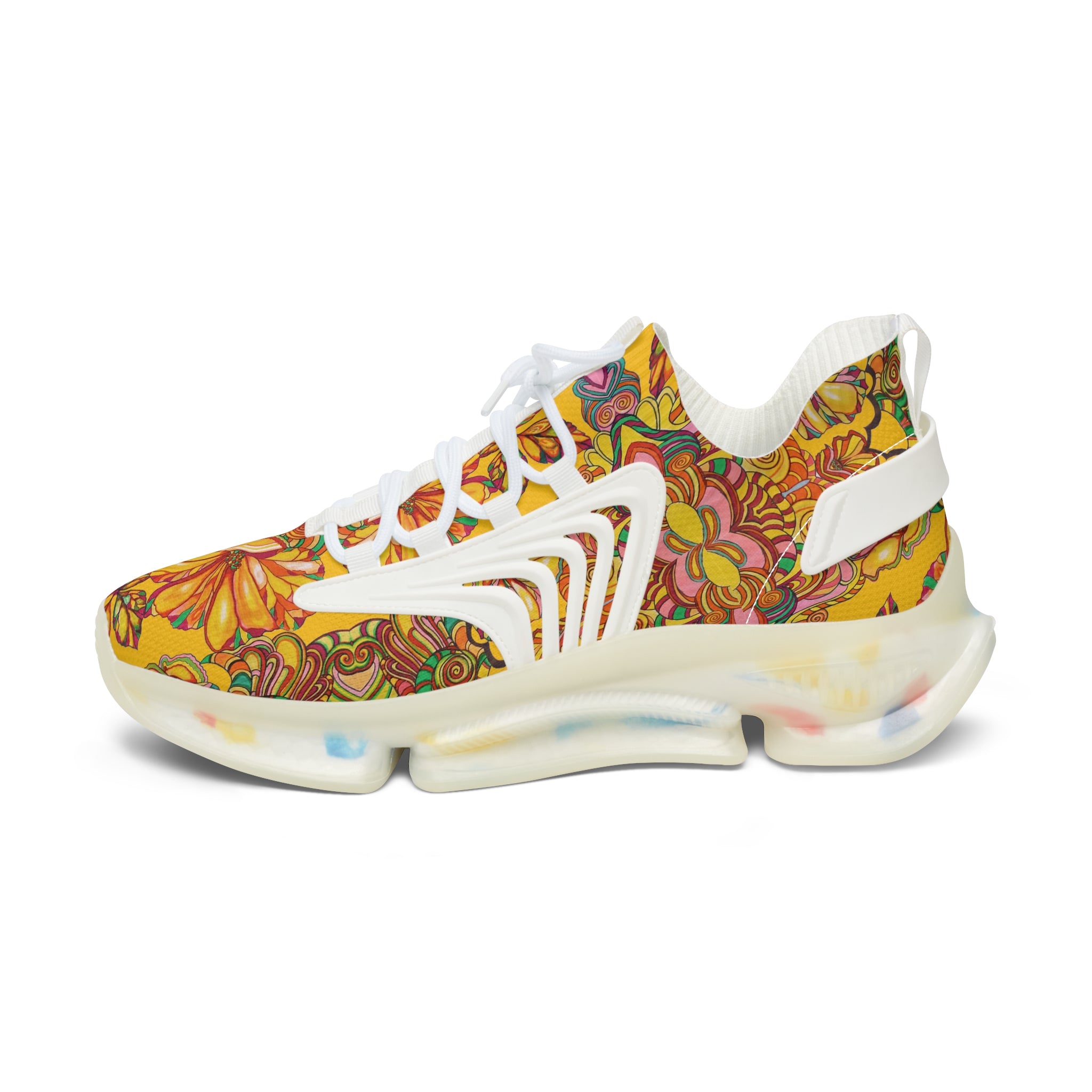 Yellow Artsy Floral OTT Women's Mesh Knit Sneakers
