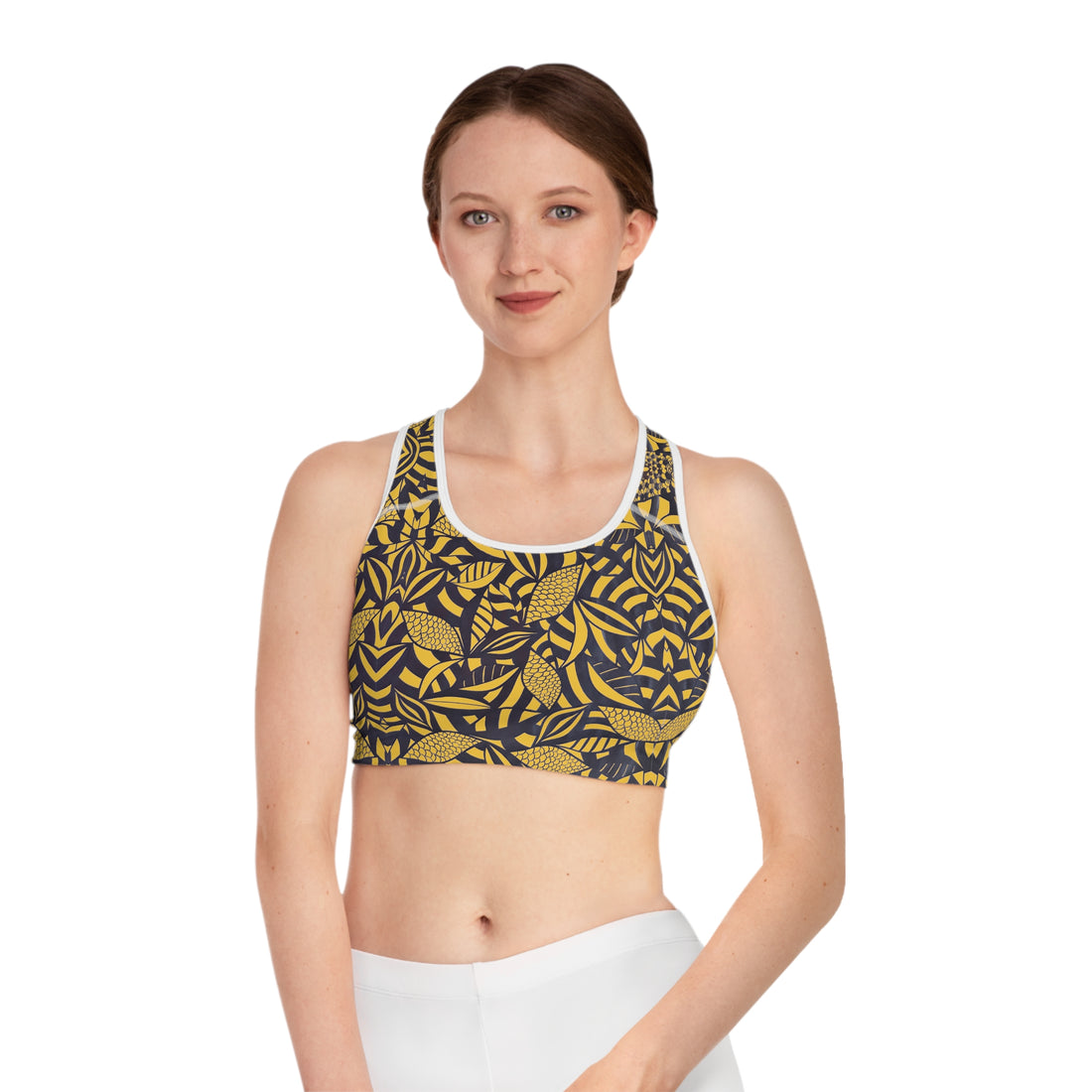 Yellow Tropical Minimalist Racerback (AOP) Sports Bra