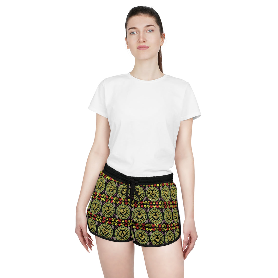 Black Geo Lion Head Relaxed Gym Shorts