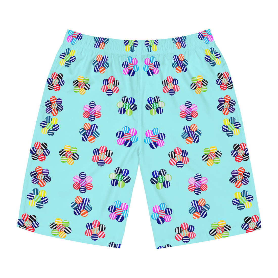 Icy Blue Geo Candy Floral Men's Board Shorts (AOP)