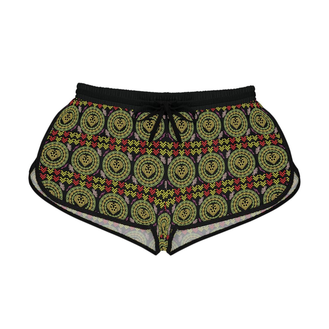 Black Geo Lion Head Relaxed Gym Shorts