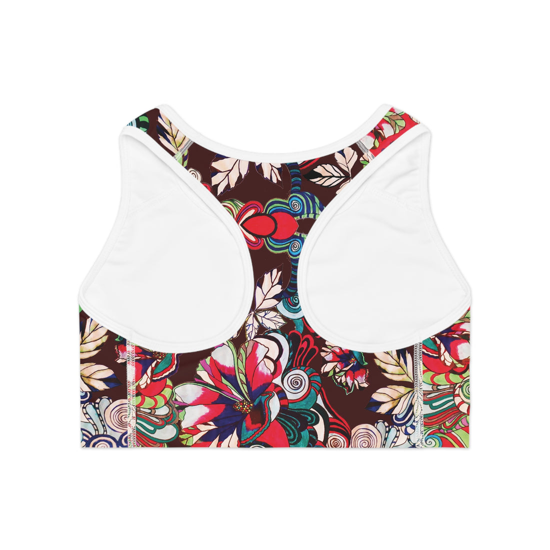 Marsala Graphic Floral Pop Racer Back (AOP) Sports Bra