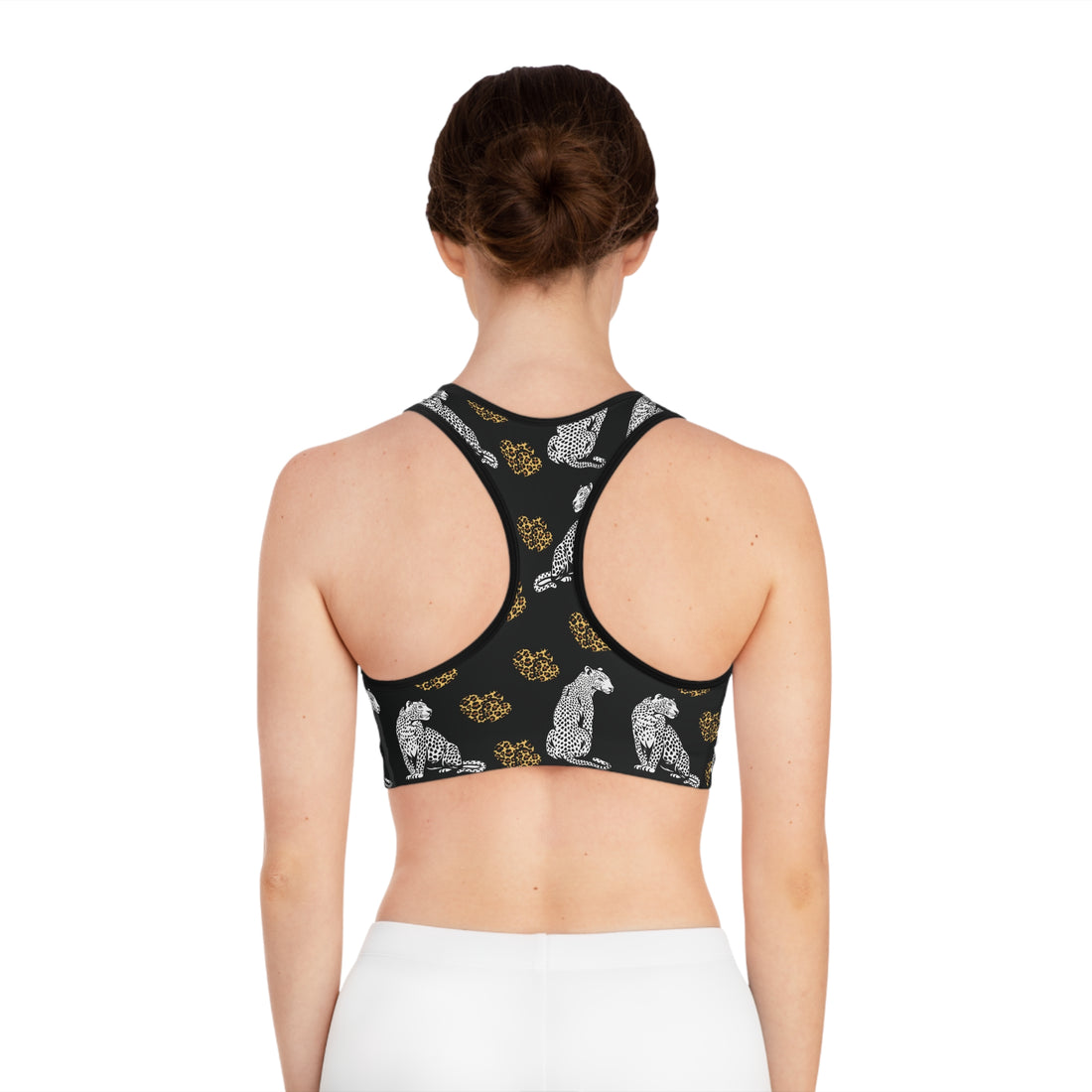 Black Cheetah Hearts (AOP) Sports Bra