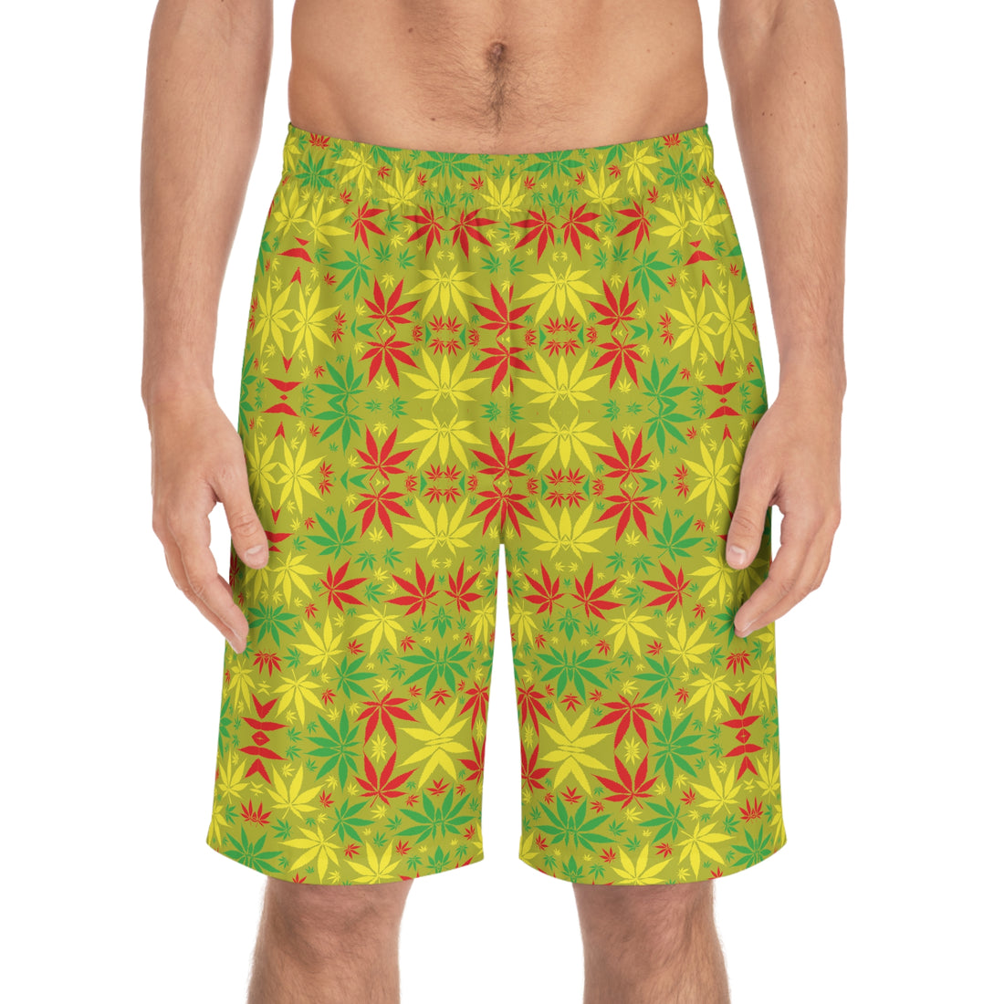 Olive Glow Rasta Toned Men's Board Shorts (AOP)