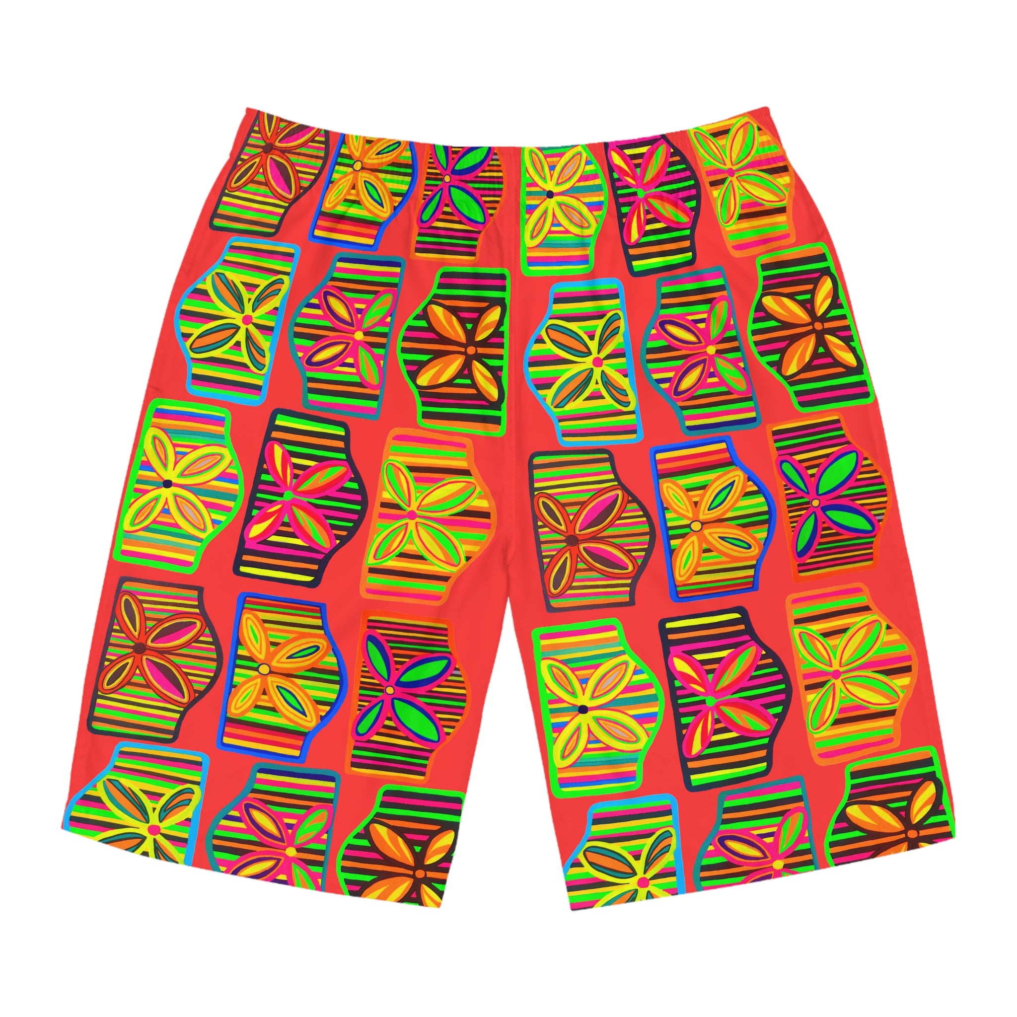 Vermillion Deco Print Men's Board Shorts (AOP)