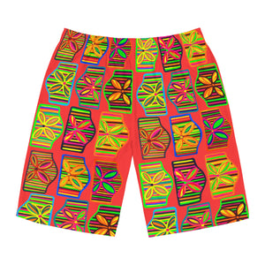 Vermillion Deco Print Men's Board Shorts (AOP)