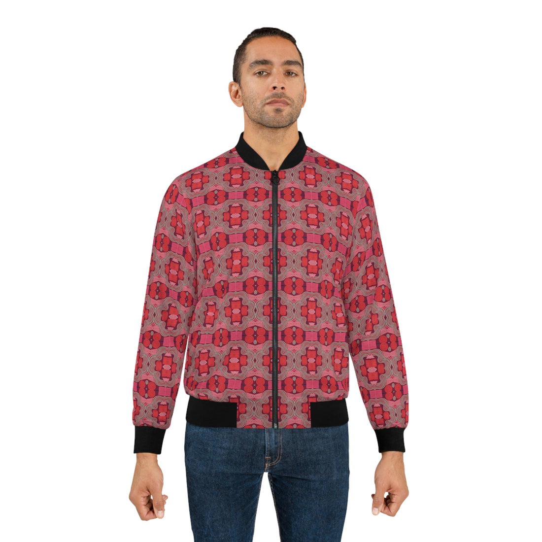 Red Geometric Print Men's Bomber Jacket