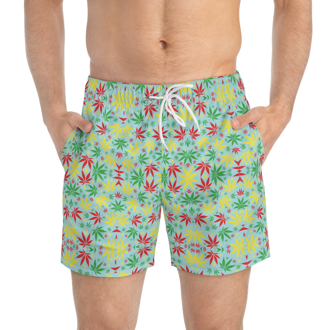 Icy Blue Tropical Rasta Toned Swimming Trunks