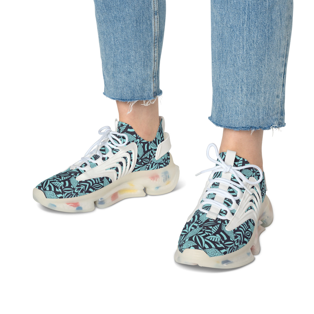 Icy Blue Tropical Minimalist OTT Women's Mesh Knit Sneakers