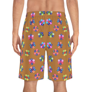 tussock geometric floral board shorts for men with elastic waistband