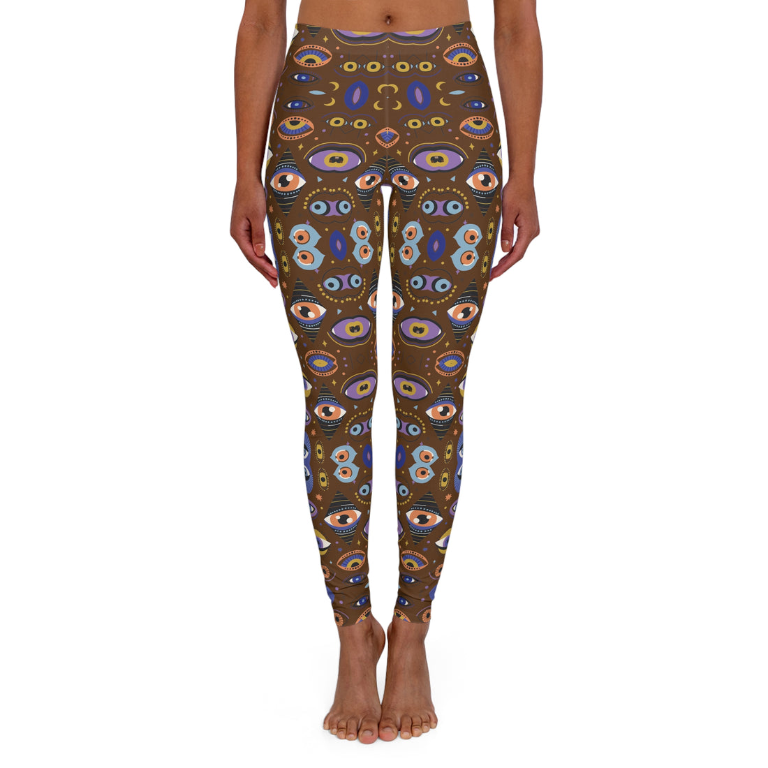 Brown Abstract Evil Eye Spandex Leggings