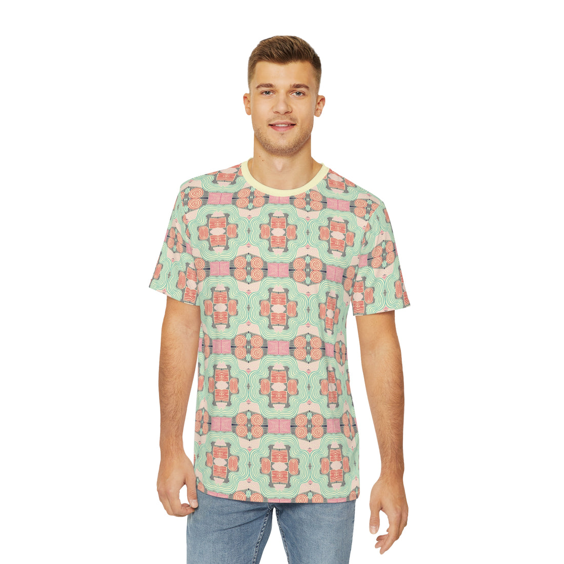 Cream Geometric Print Men's Polyester Tee (AOP)