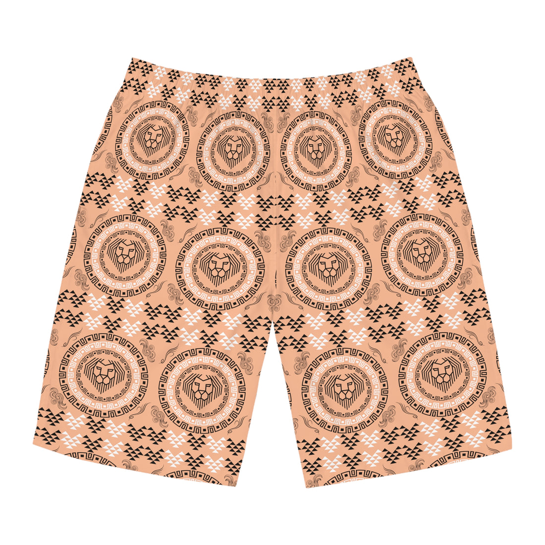 Peach Geo Lion Head Men's Board Shorts (AOP)