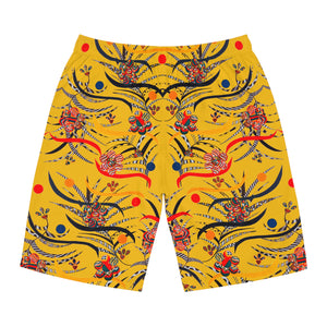 Yellow Wilderness Print Men's Board Shorts (AOP)