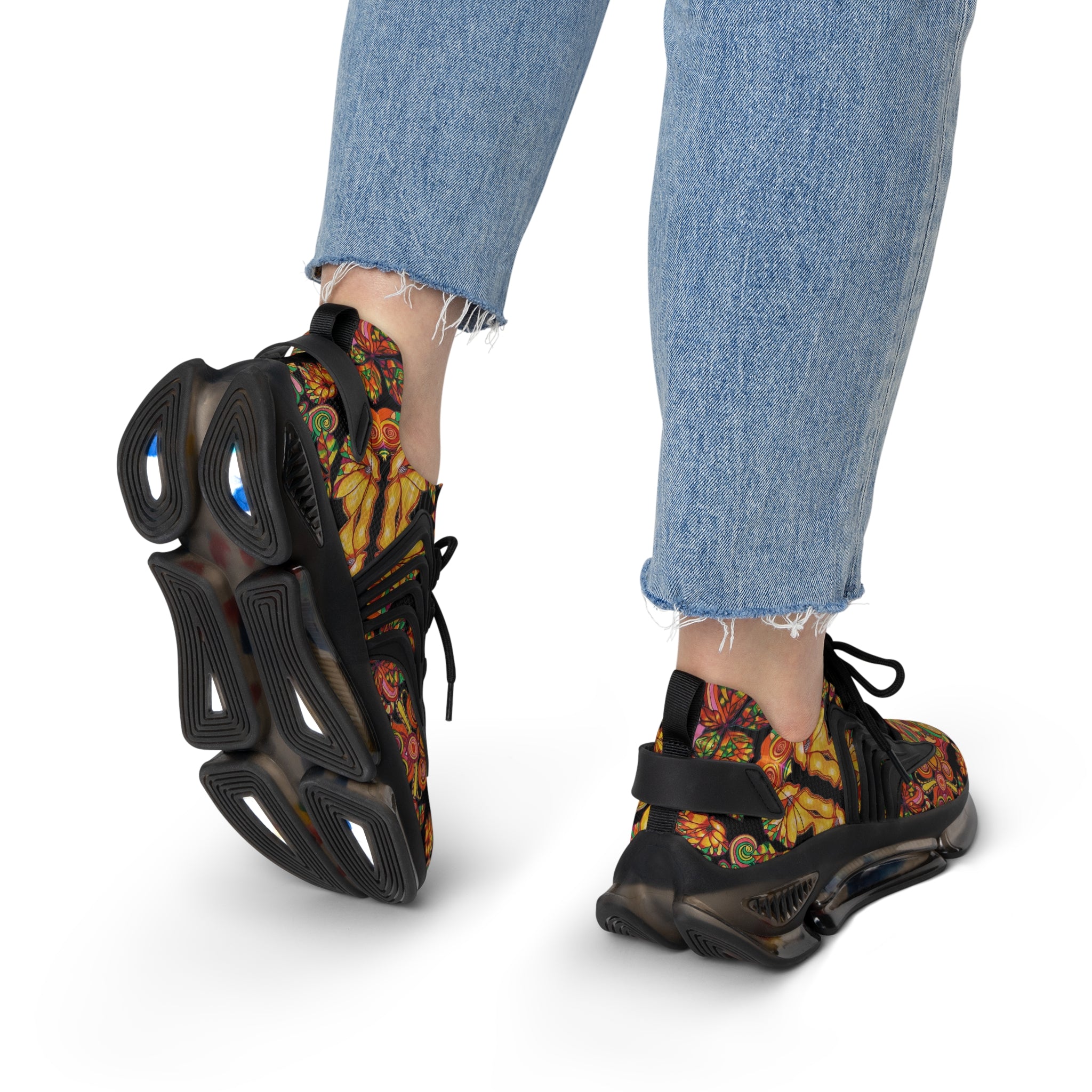 Black Artsy Floral OTT Women's Mesh Knit Sneakers