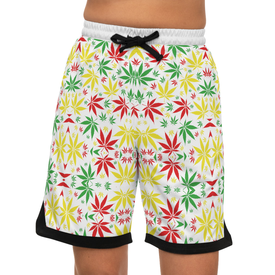 White Rasta Toned  Basketball Rib Shorts (AOP)