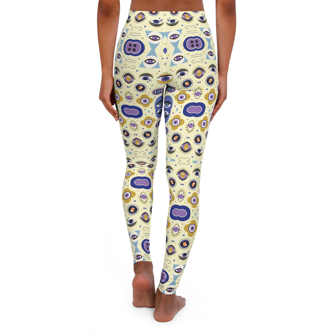 Cream Abstract Evil Eye Spandex Leggings