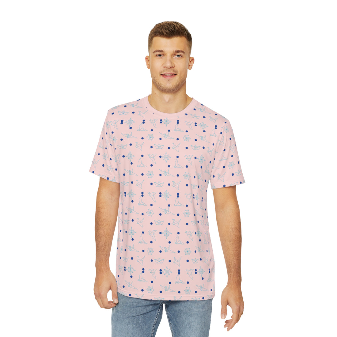 Pale Pink Origami Men's Polyester Tee (AOP)