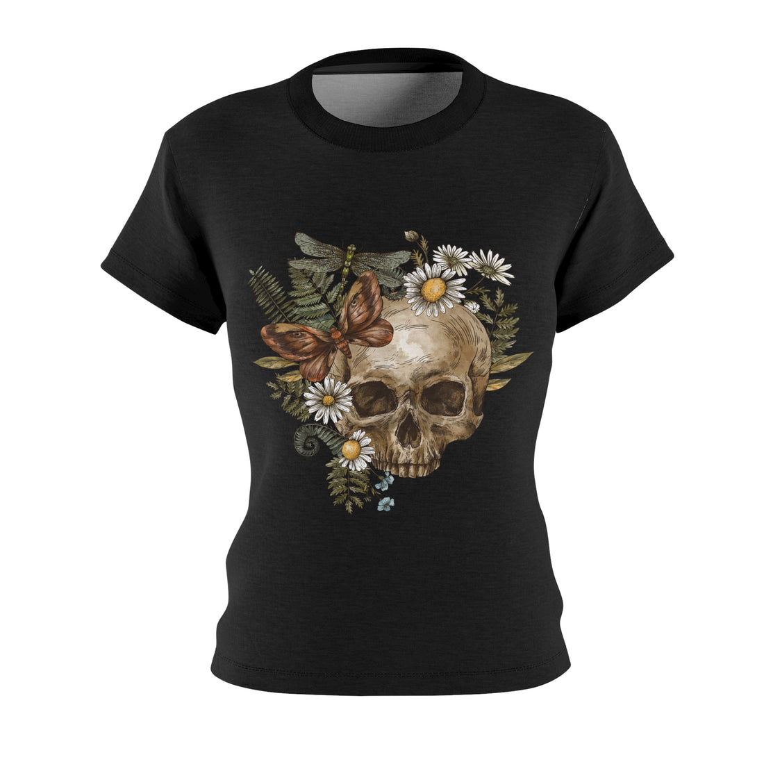 black skull, floral, butterfly print t-shirt for women