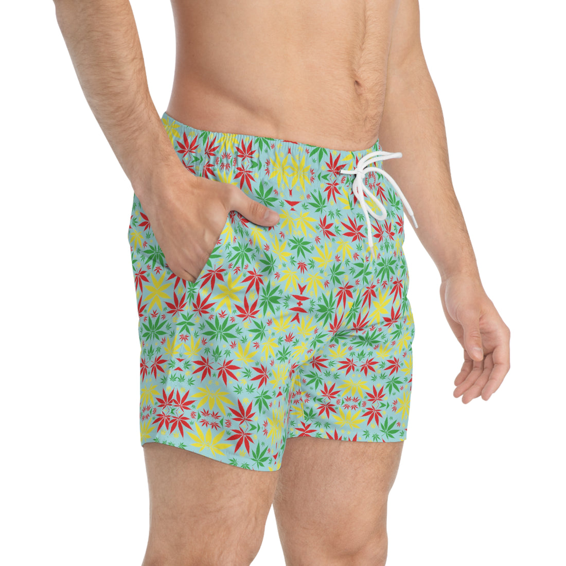 Icy Blue Tropical Rasta Toned Swimming Trunks