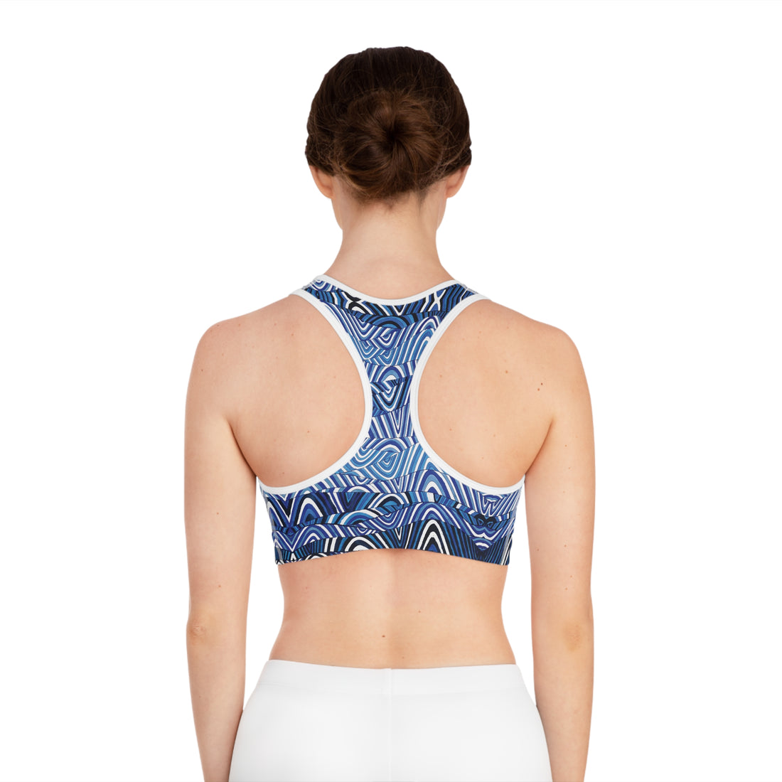 White Sonic (AOP) Racerback Sports Bra