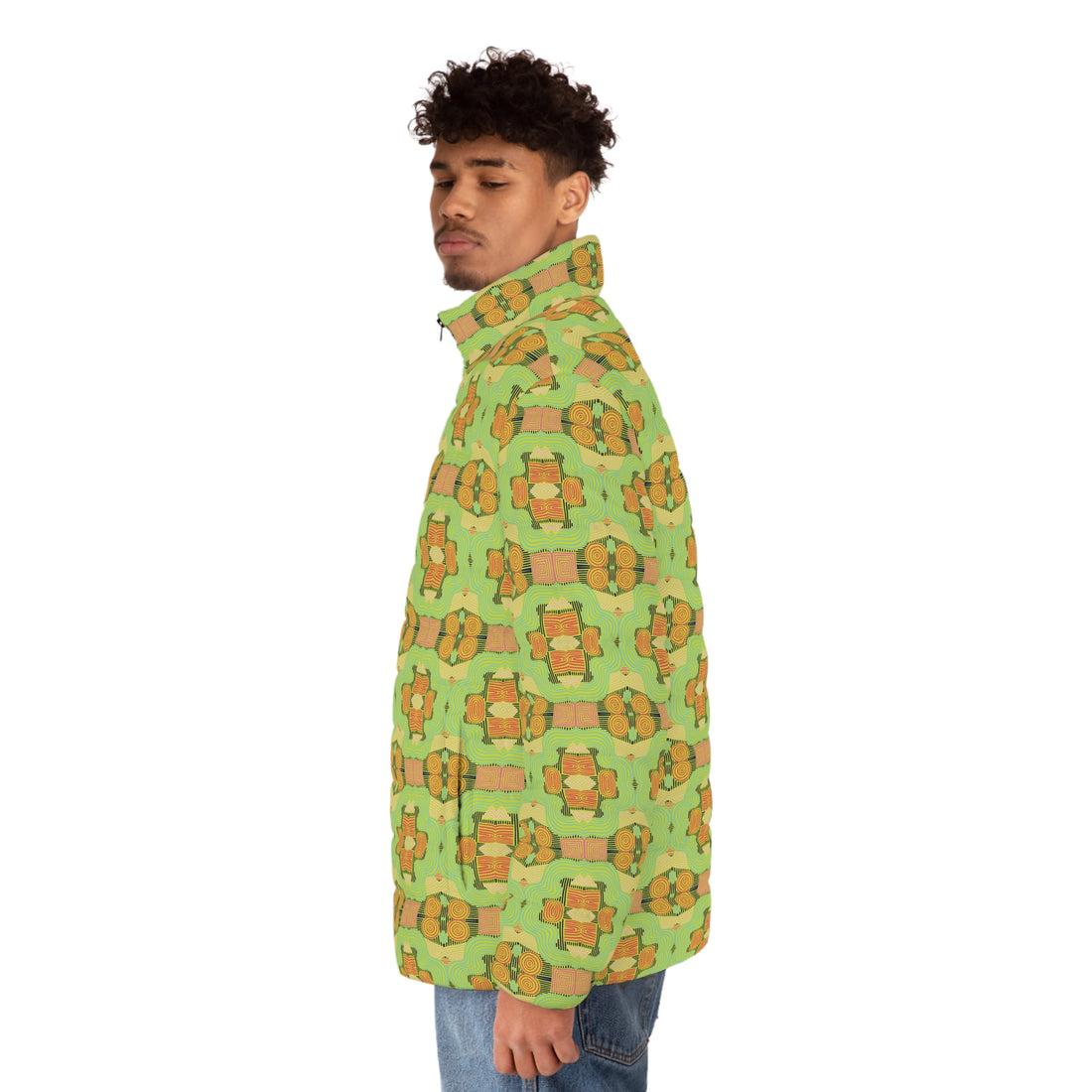 Lime Men's Geometric Print Puffer Jacket