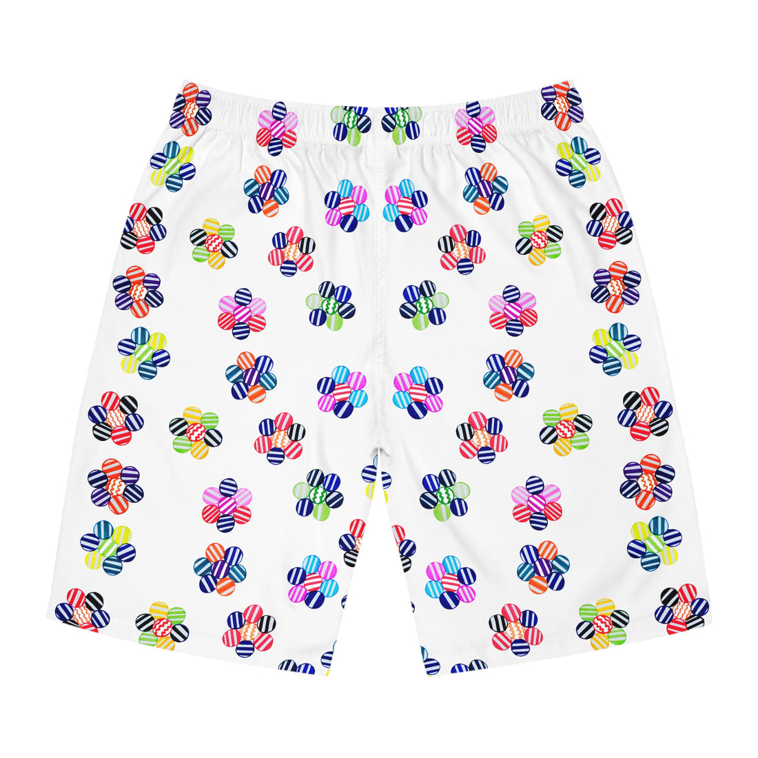 White Geo Candy Floral Men's Board Shorts (AOP)