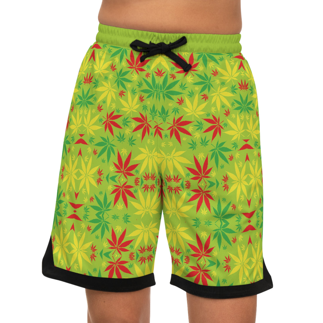 Lime Green Rasta Toned  Basketball Rib Shorts (AOP)