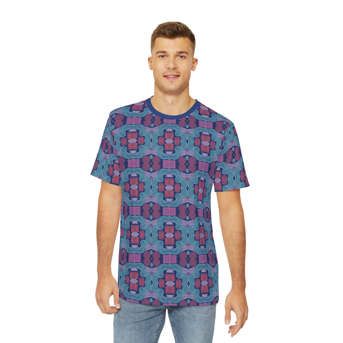 Blue Geometric Print Men's Polyester Tee (AOP)