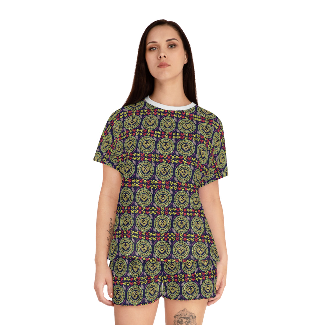 Ink Geo Lion Head Short Pajama Set (AOP)