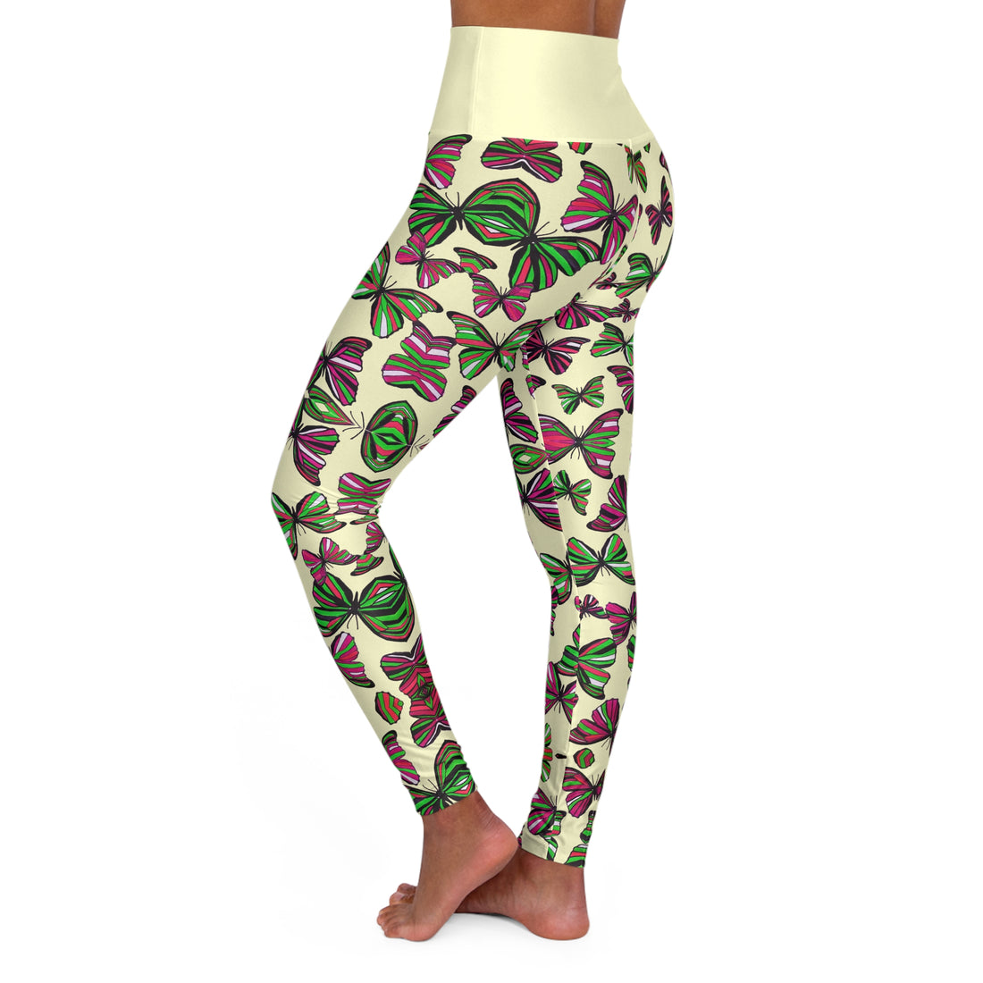 Cream Butterfly Kaleidoscope Yoga Leggings