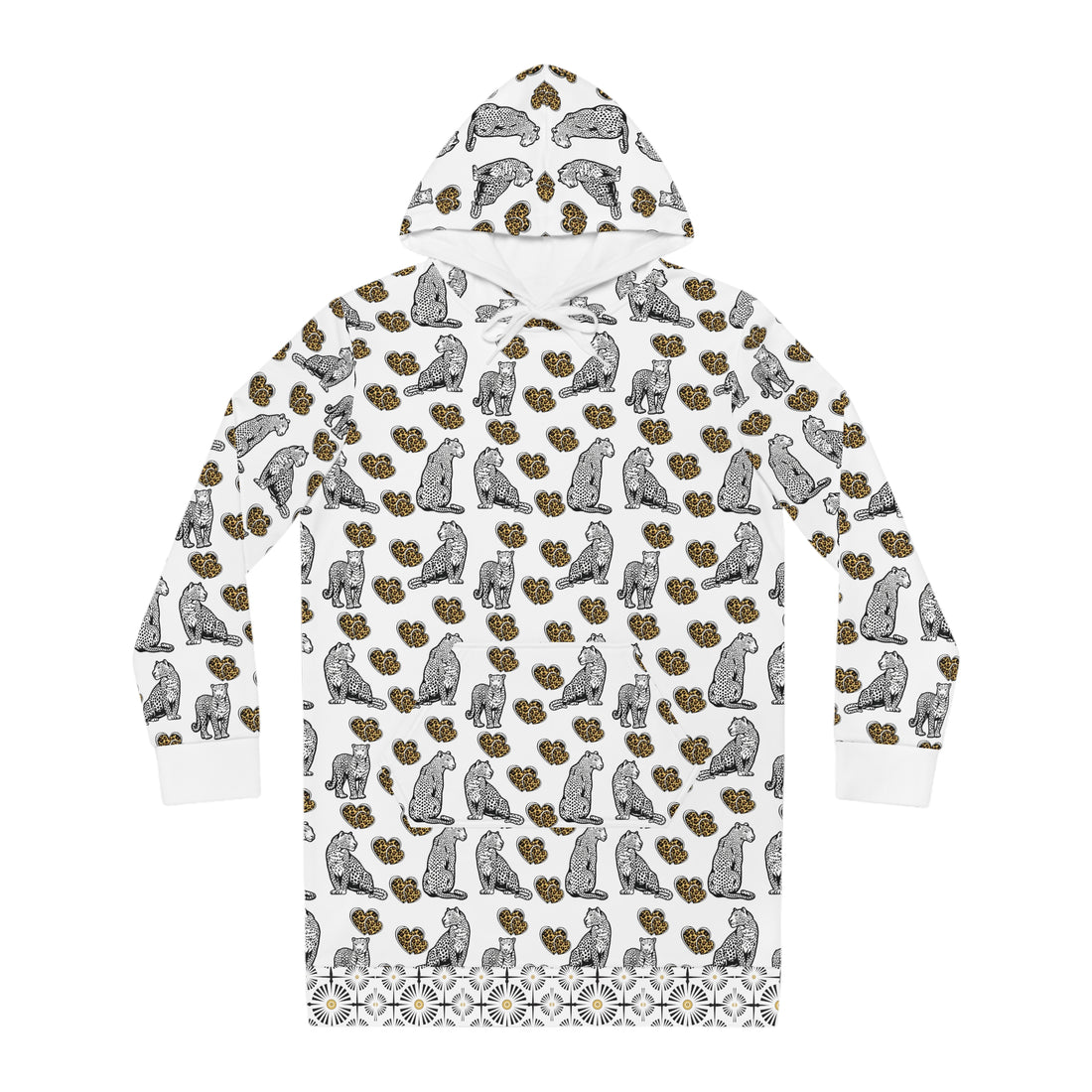 White Cheetah Hearts Hoodie Dress (AOP)