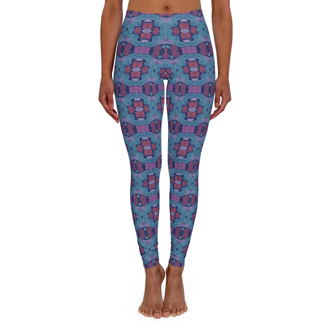 Blue Geometric Print Spandex Leggings