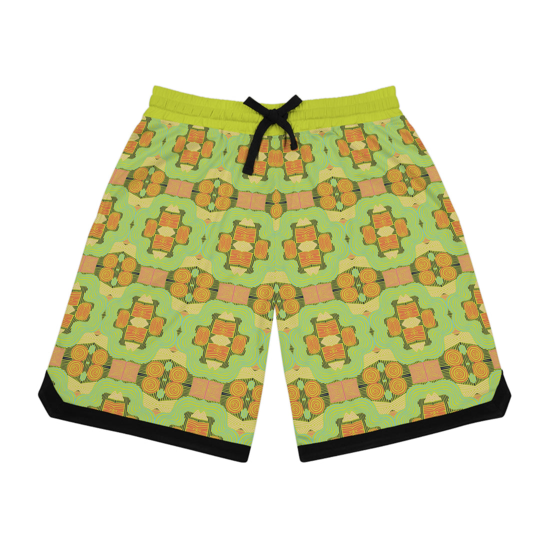 Lime Geometric Print Basketball Rib Shorts (AOP)